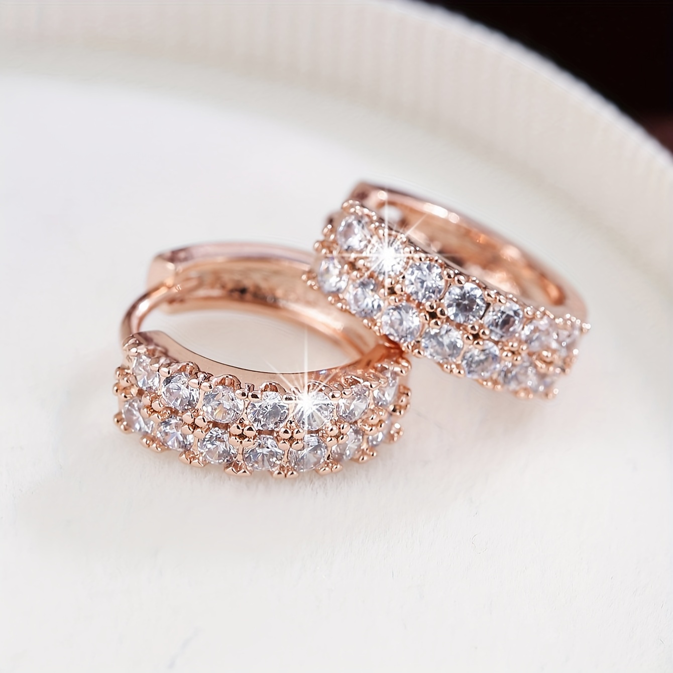 Rose Gold CZ Hoop Earrings for Women